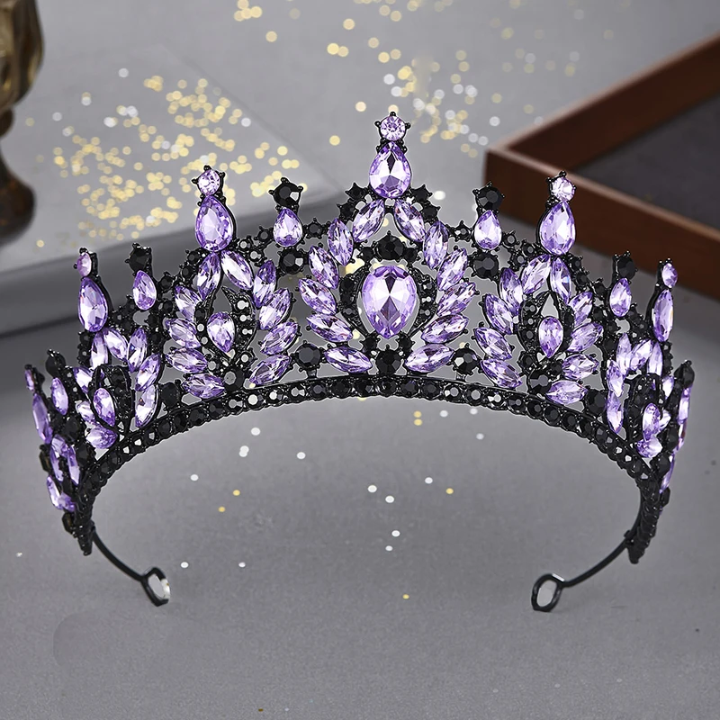 Baroque Black Purple Tiaras and Crowns For Women Diadem Bridal Wedding Hair Jewelry Crown Prom Pageant Tiara Headdress