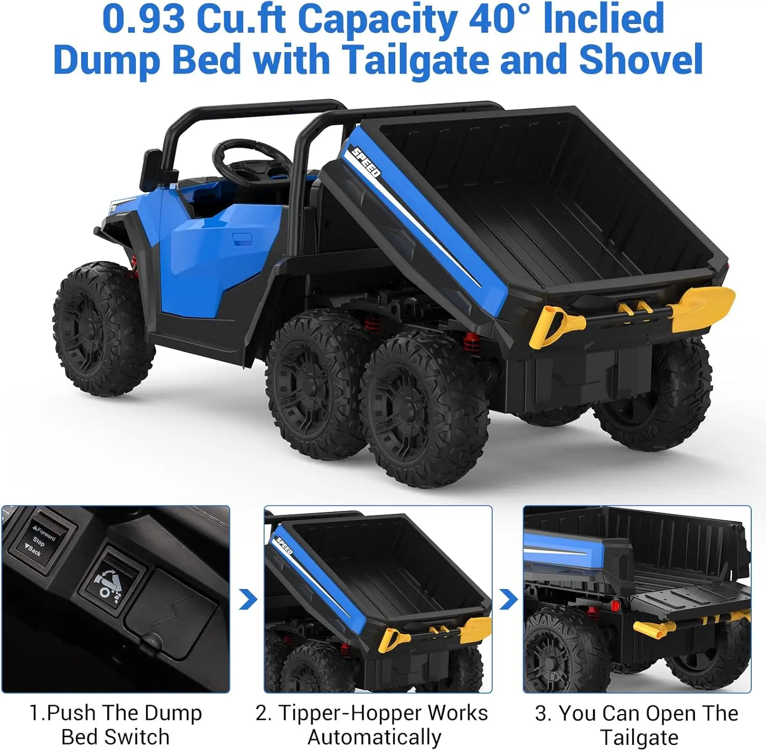 24V 4WD 6-Wheel Electric Ride On Dump Truck with Remote Control LED Lights 2 Seater Kids Dump Truck Toy for Big Kids Ages 3+