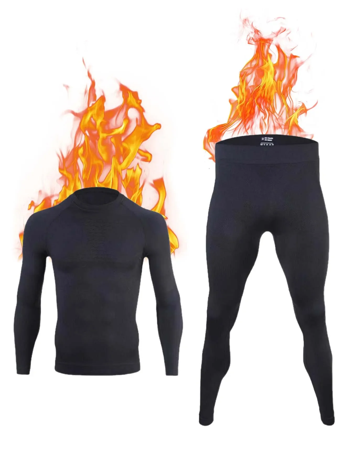 Men's Thermal Underwear Set, Winter Ski Gear Long Johns Base Layer Warm Top & Bottom for Skiing Black