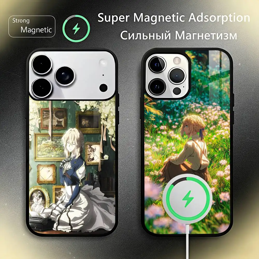 

V-Violet Evergarden Novel Phone Case For IPhone17 16 15 14 13 12 11 Plus Pro Max Plus Wireless Charger Cover Funda