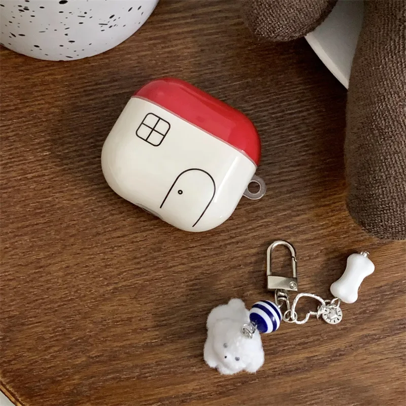 الإبداعية الأحمر منزل صغير مع قلادة سماعة غطاء القضية ل AirPods 1 أو 2 3 4 Pro 2 سماعة رأس بخاصية البلوتوث