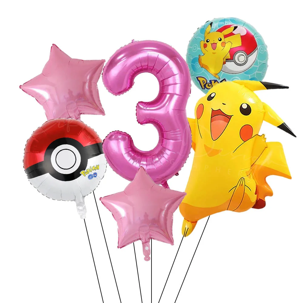 6 stücke Cartoon Pikachu Thema Folienballons Set Rosa Schwarz Digitale Folienballon Kinder Geburtstag Baby Shower Party Dekoration Geschenke – Detail 4
