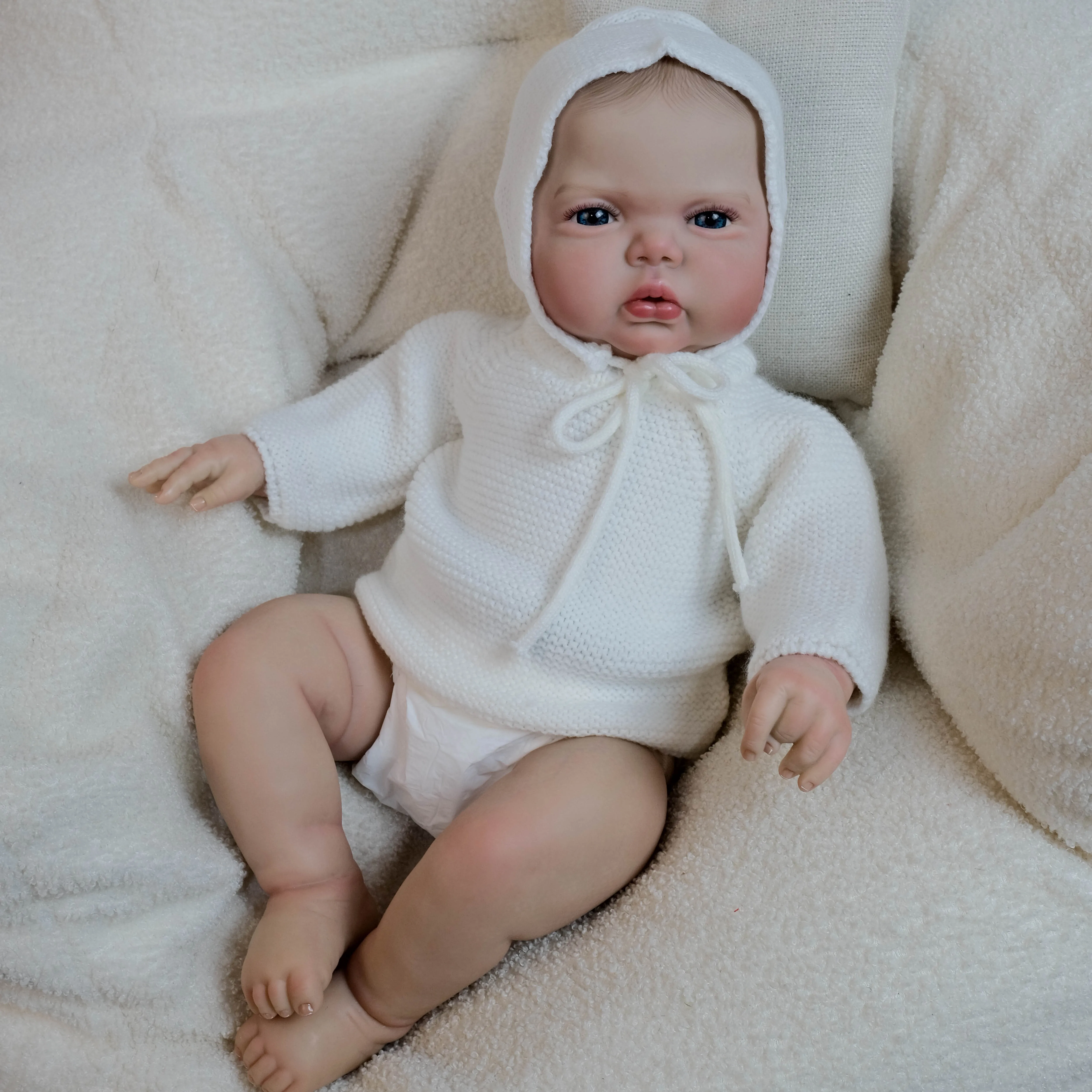 

NPK 19 Inch Lifelike Reborn Toddler Doll Awake Soft Cloth Body Hand Draw Hair Cuddly Baby Doll for Infants