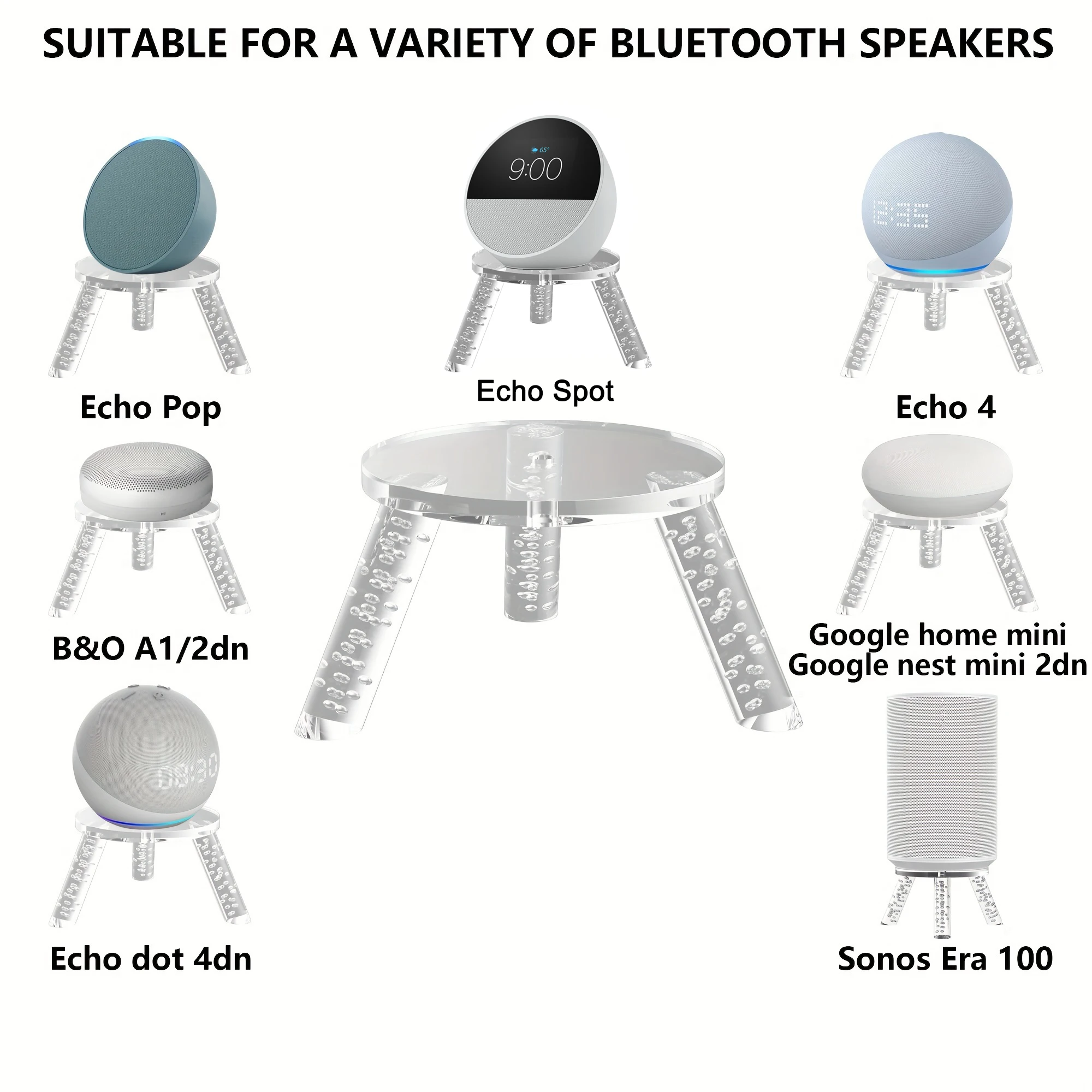 For Echo Spot (2024 Release)/Echo Pop/Echo Dot 4dn/Echo 4-Speaker Acrylic Desktop Stand Universal Audio Base Storage Rack view 4