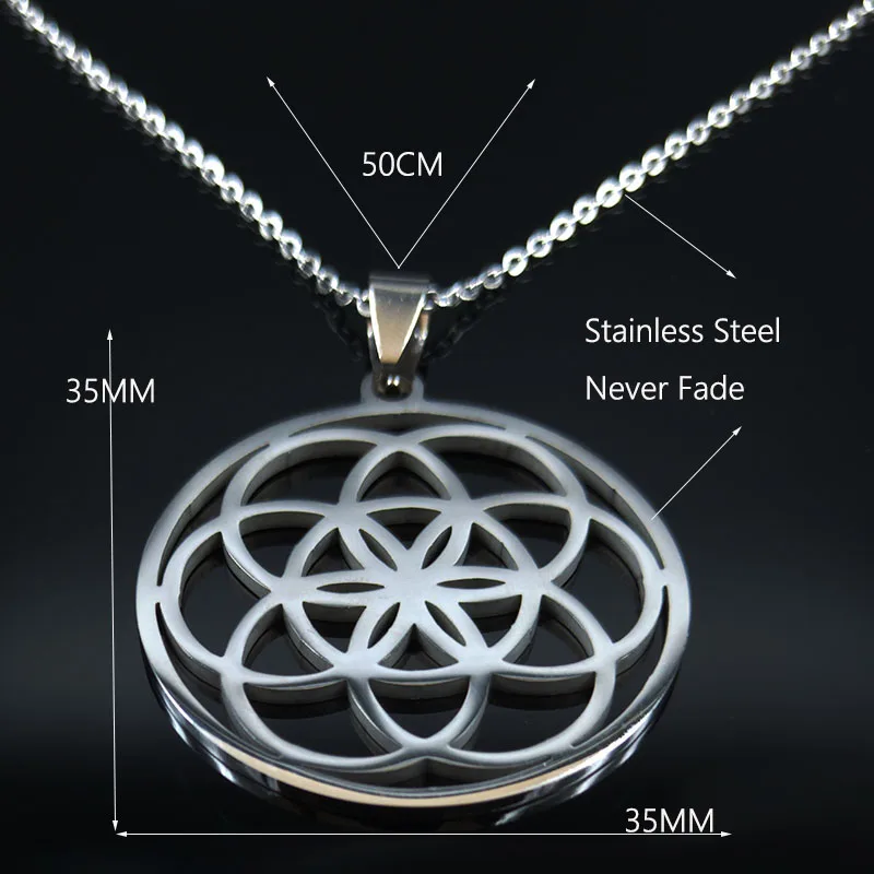 Yoga Flower of Life Stainless Steel Mandala Necklace for Women Men Sacred Geometry Seed of Life Talisman Necklace Jewelry joyas