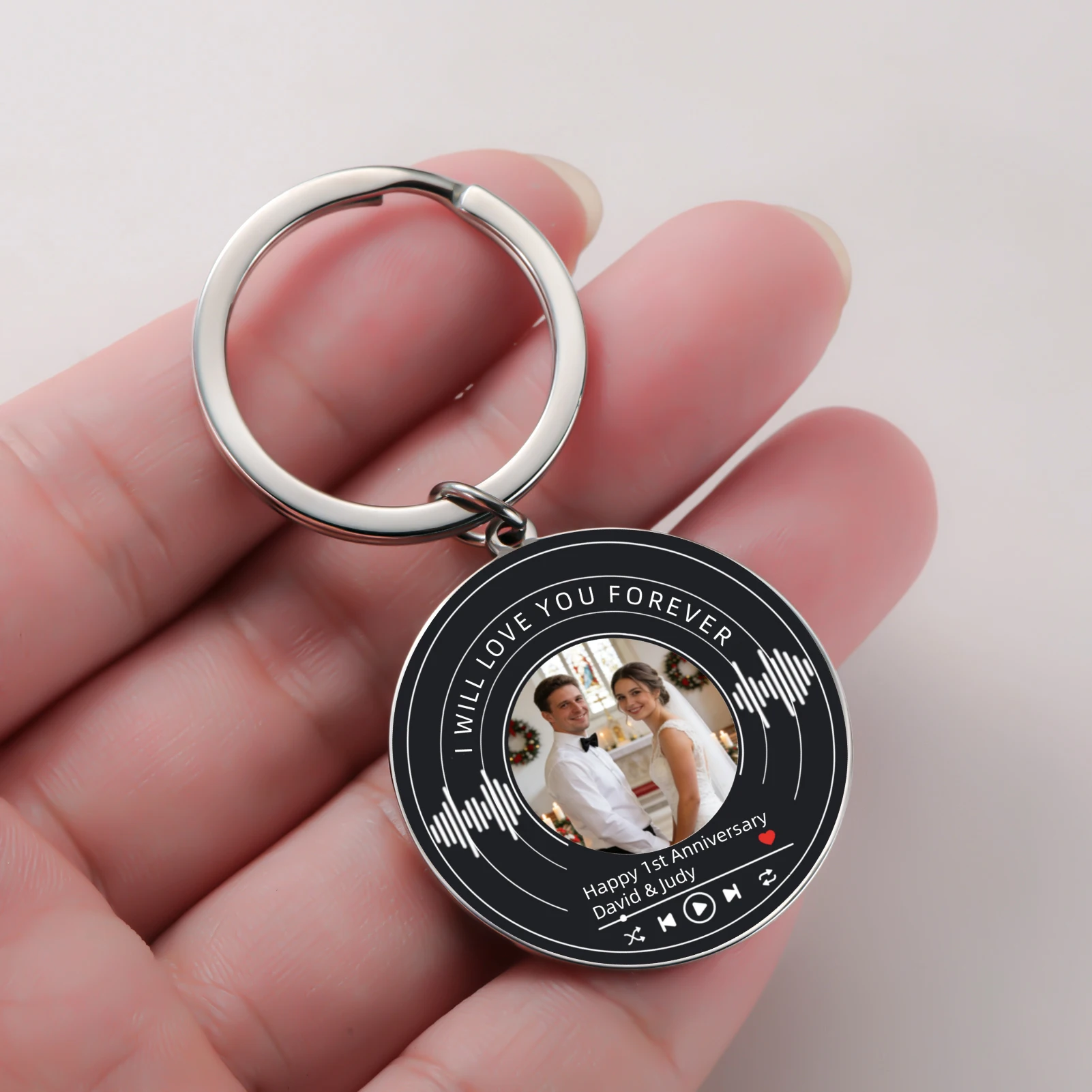 شخصية مسجل فينيل على شكل سلسلة المفاتيح مع صورة مخصصة أغنية صورة المفاتيح ألبوم الموسيقى مخصص كيرينغ زوجين هدية