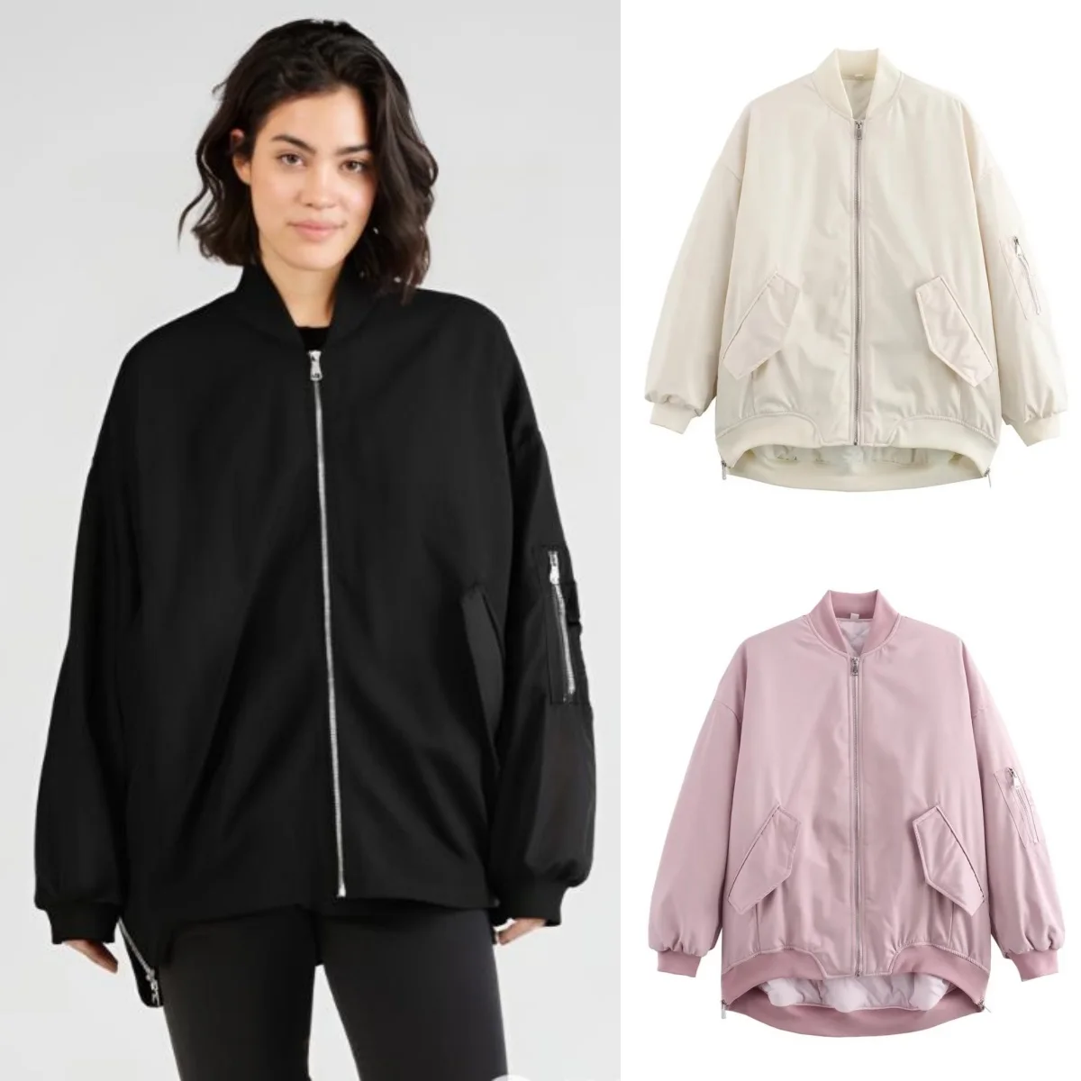 

2024 Autumn New Product Women's Fashion Casual Loose Stand Collar Long Sleeve Flying Cotton Jacket