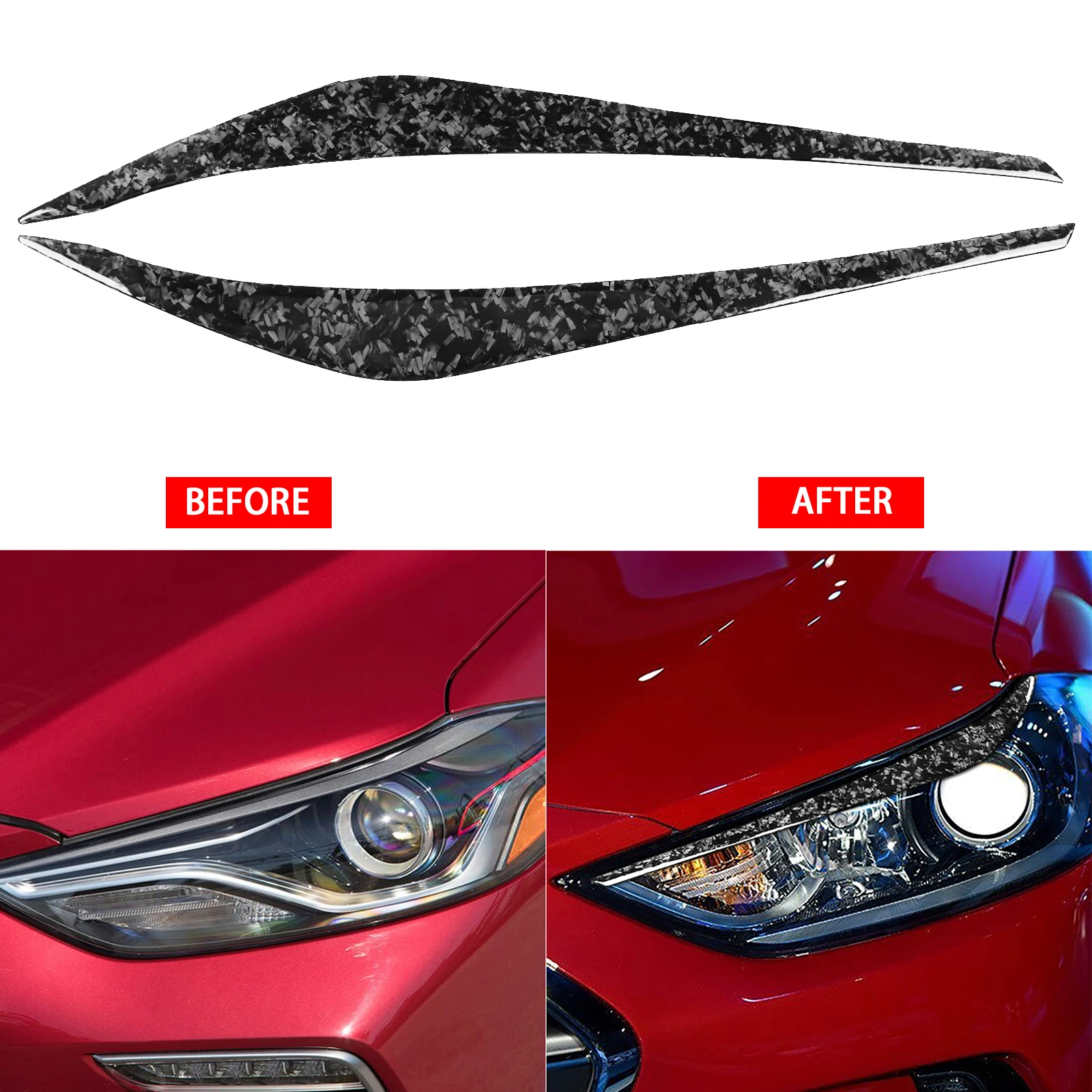 

2pcs For Hyundai Elantra 16-18 Forged Carbon Headlight Lamp Eyelid Eyebrow Cover