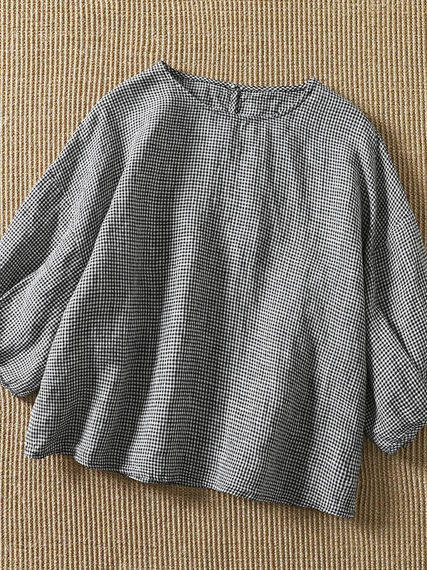 

Summer Loose Fit Cotton Linen irt Women's Sle round Ne ort Sve Regular Thin Commute Faion Sun Protection