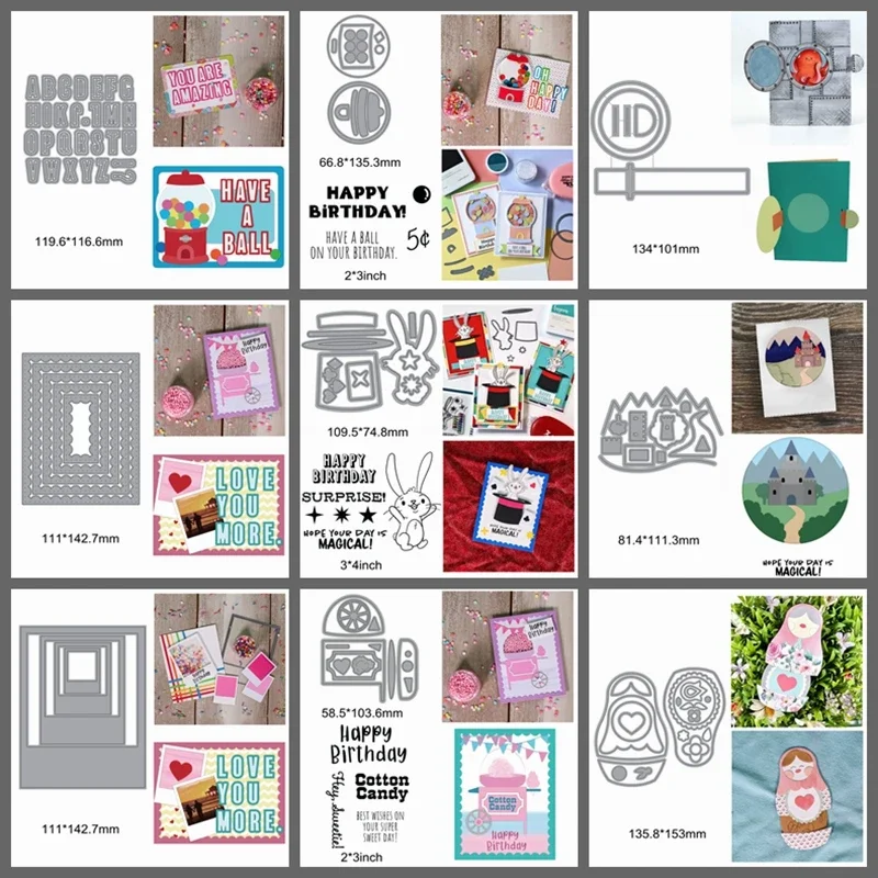 A-Z Buchstabe Kaninchen Tumbler Mountain Square Round Frame Metall-Stanzformen Machen Sie Karten Klare Silikonstempel Scrapbook Craft Neu