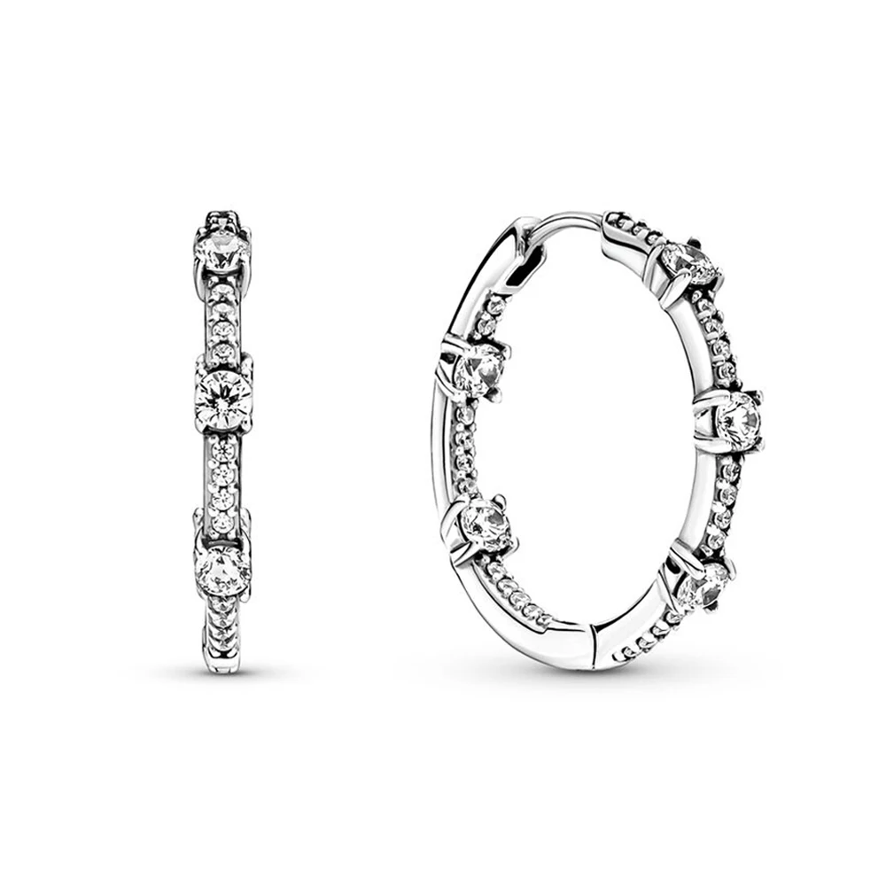 925 Sterling Silver Timeless Pavé Single Double-row Signature I-D Logo Beads Fashion Hoop Earrings For Women Gift DIY Jewelry