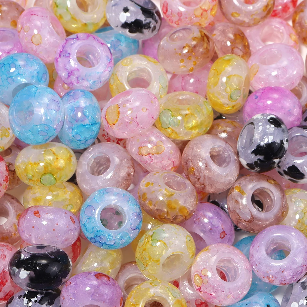 30 Stück farbige Acrylperlen mit großen Löchern, runde flache lose Abstandsperlen für die Schmuckherstellung, DIY Armband Halskette – Detail 6