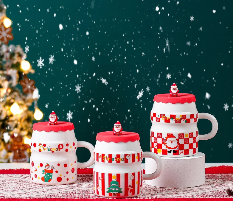 

400ml cup ceramic Christmas mug high-end ceramic water cup coffee companion gift cup with lid