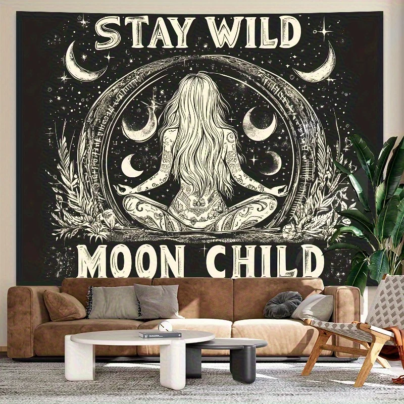 VIKAMA Stay Wild Moon Child Tapestry Dark Forest Astrology Wall Hanging for Bedroom Yoga Studio Homestay Decor