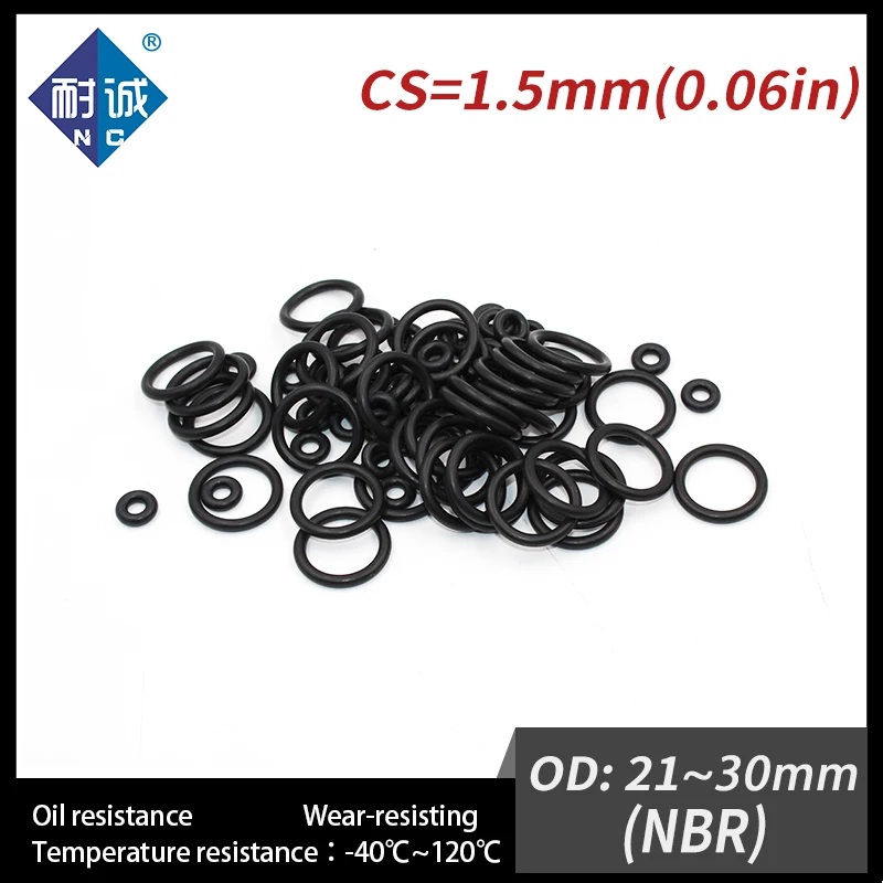 

500 PCS / Lot Nitrile Rubber Black NBR O-ring CS 1.5mm OD 21/22/23/24/25/26/27/28/29/30*1.5mm O Ring Gasket Oil Waterproof