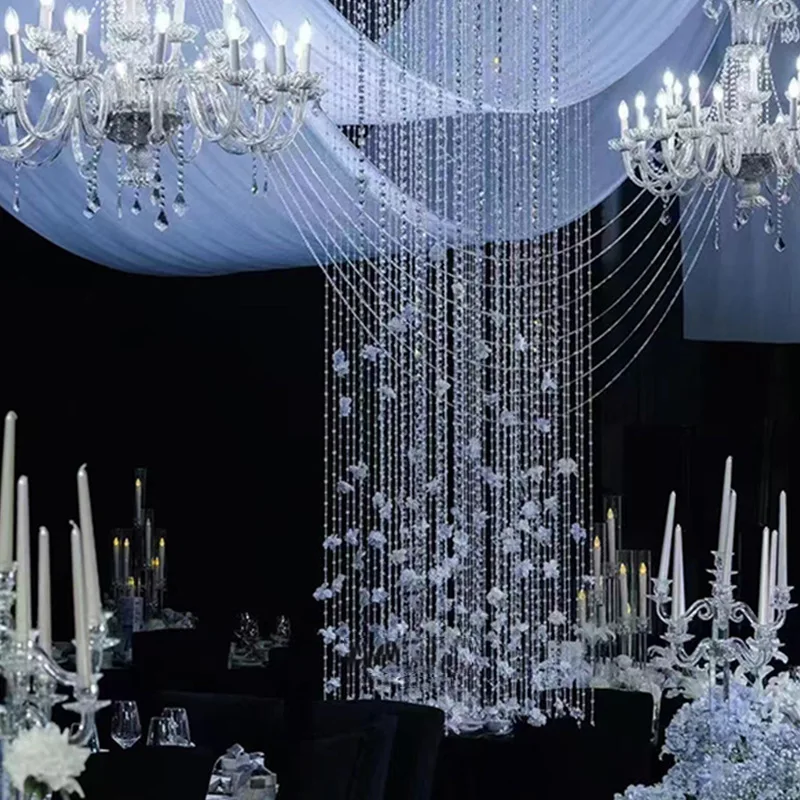 Wedding hall ceiling decoration finished acrylic nostalgia pendant wedding stage background petal bead curtain decorative props