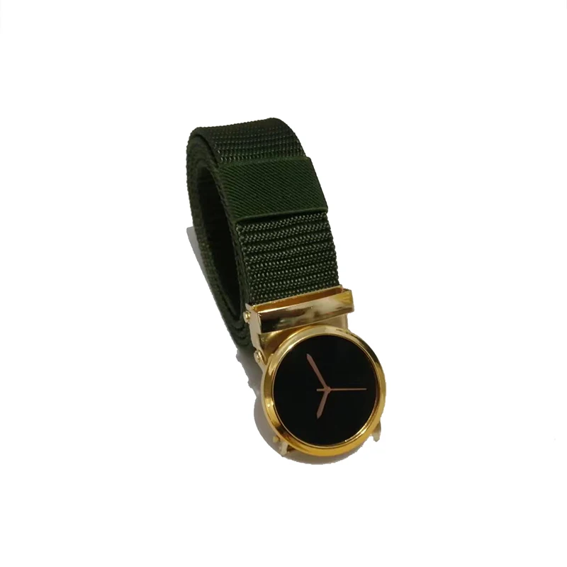 Gold Texture Time Pointer Button Fashion Personality Belt High Grade Solid Color Simple Men And Women's Universal Belt