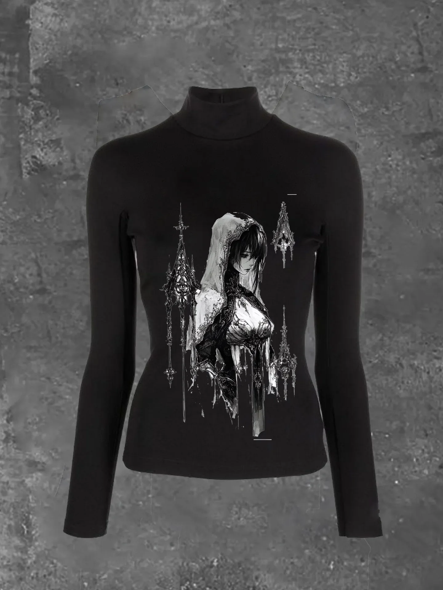 Harajuku Gothic Fairy Print Slim Langarm-T-Shirts 2000er-Jahre-Kleidung Y2k-Tops Sexy Langarm-T-Shirts Emo Trashy Y2k-Mädchen-Tops