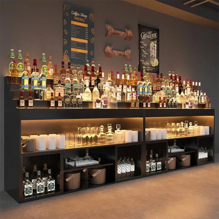 Wine Cabinet Display Cabinet Bar Bar Luminous Wine Rack Shelf Wine Mixer Counter Against The Wall Commercial Dining Side Locker