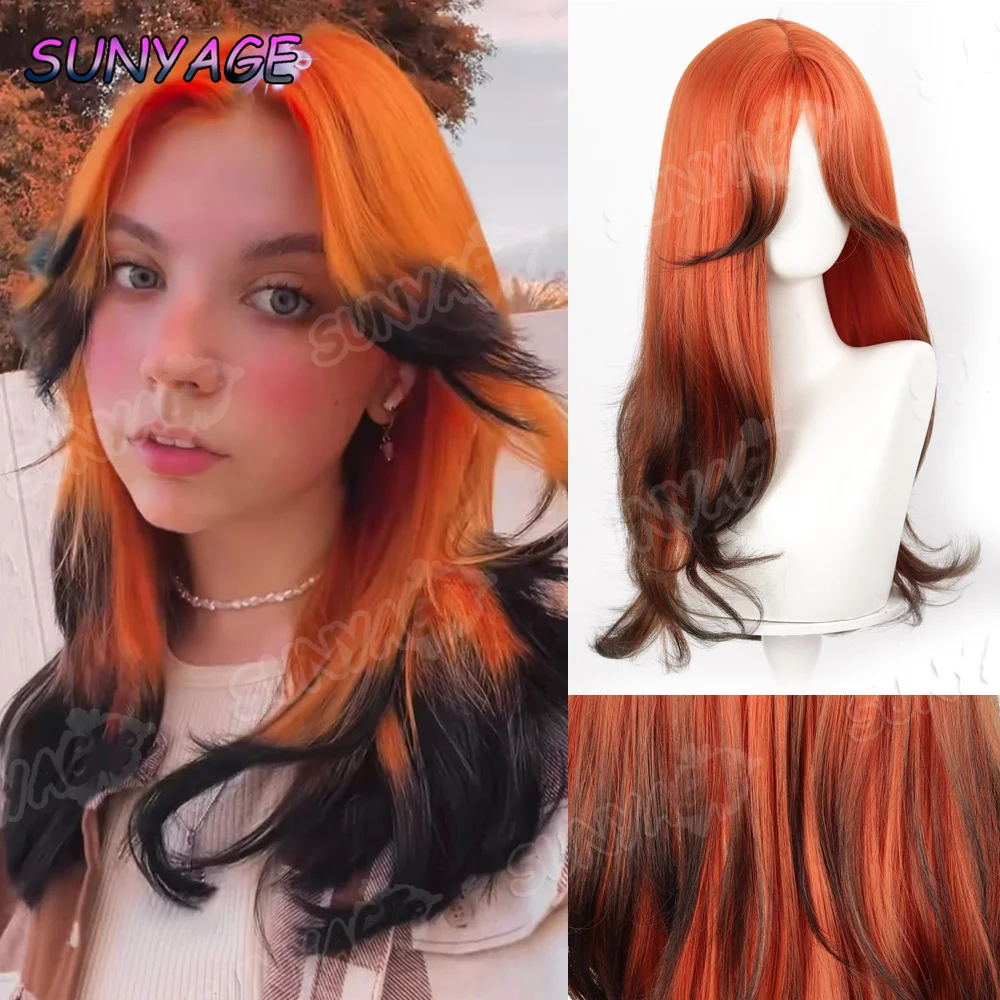 

SUNYAGE Синтетическая челка с восемью персонажами, оранжевый, черный, окрашенный градиент, повязка на голову, парик для вечеринок на Хэллоуин, готический стиль для ежедневного использования