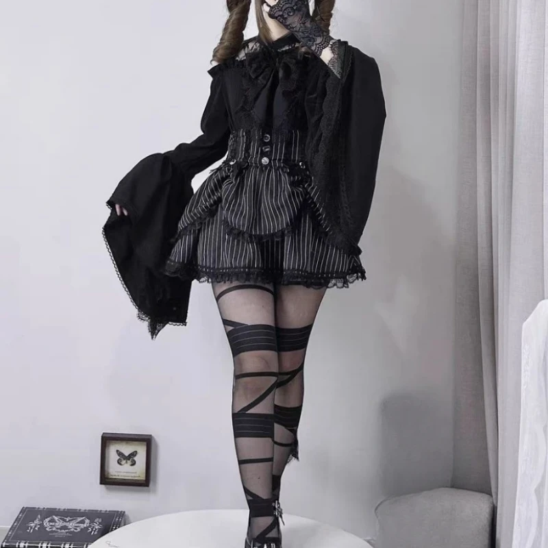 Chemisier japonais Lolita Kawaii pour femme, nœud esthétique Y2k, All Match JK, évider, Off Initiated Lace Patchwork Shirts