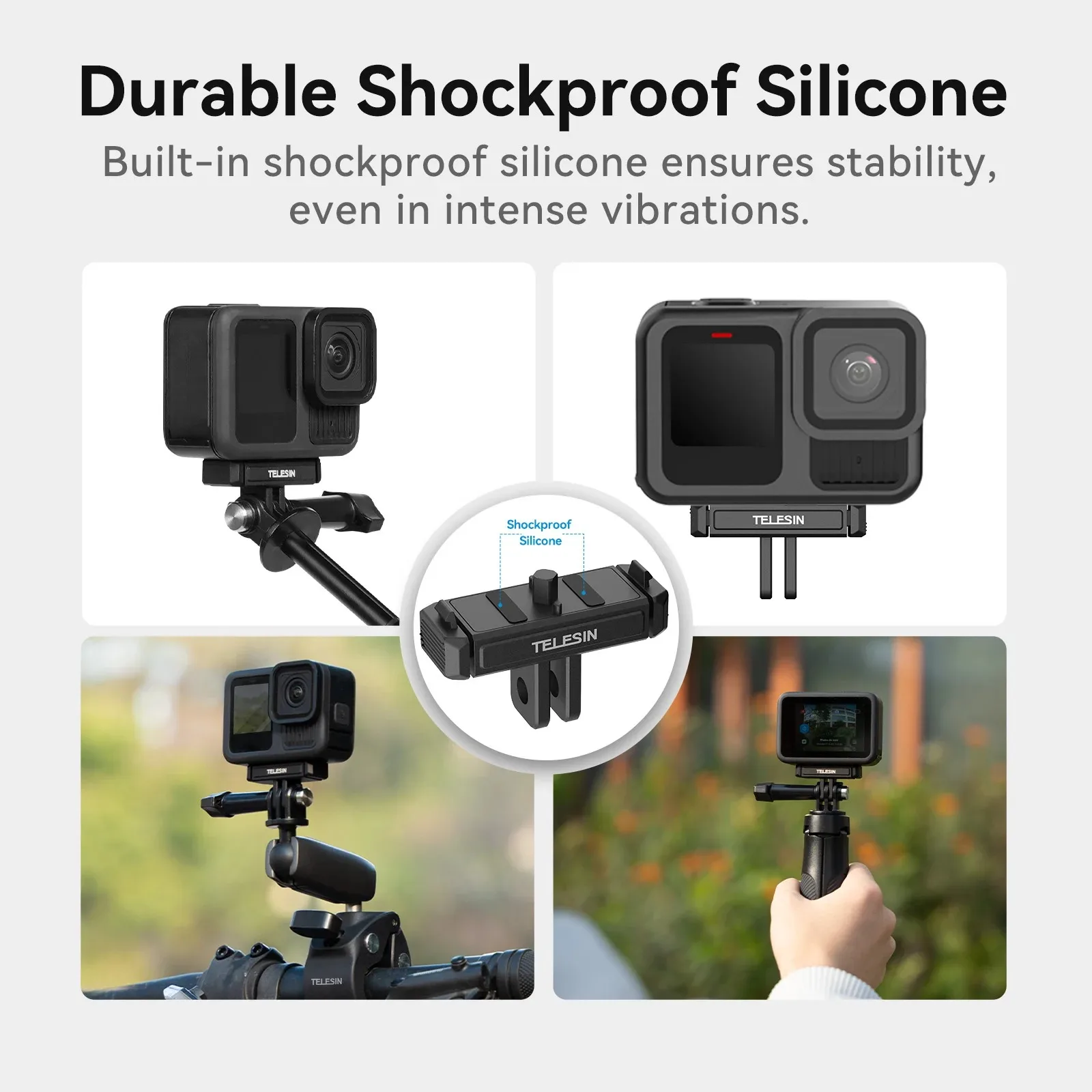 TELESIN Two Claw Adapter Dual Lock & Anti-Slip Button Design Camera Mount Accessories Qucik Release Base for Go Pro Hero 13