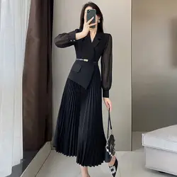 Korean Version Women's Dress Autumn New Black Beautiful Temperament Socialite Commuting Solid Color Minimalist Casual Dresses