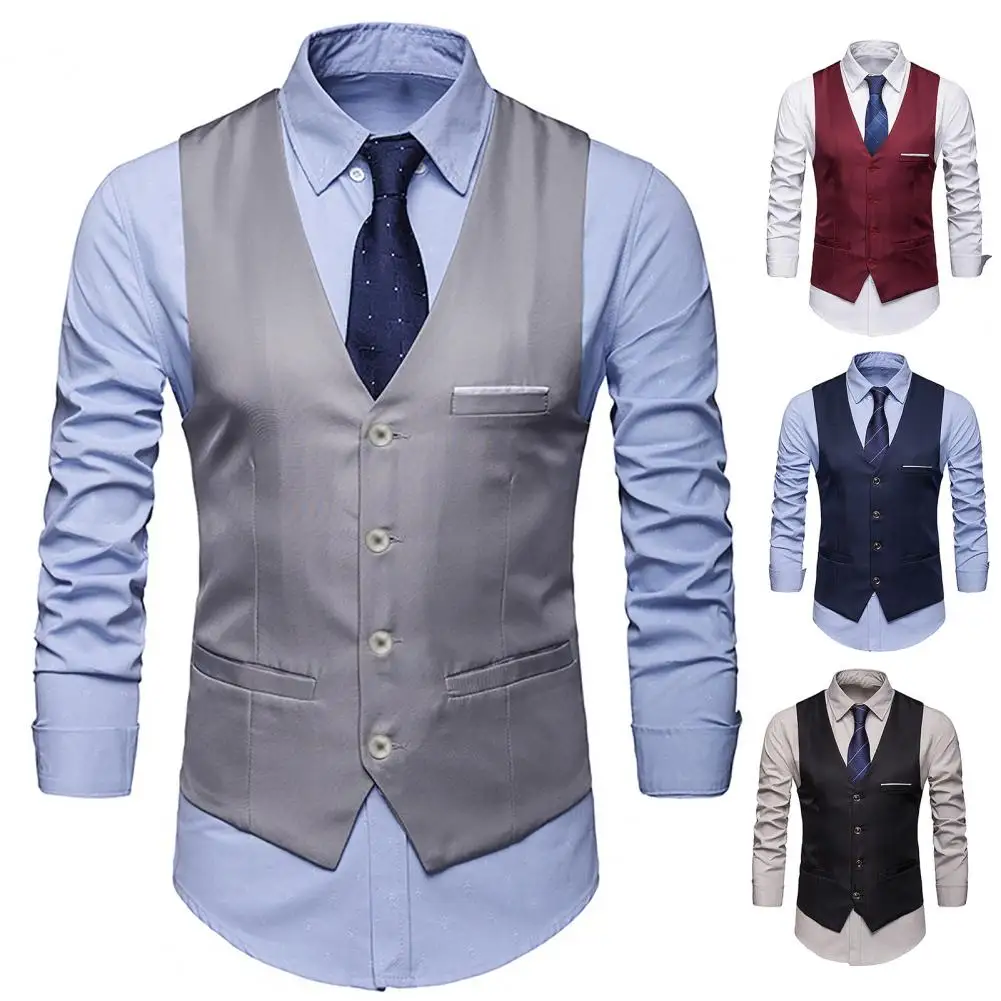 2023 rompi rompi pria Slim Fit warna Solid leher V tanpa lengan kancing Blazer Formal jaket bisnis rompi Blazer Korea