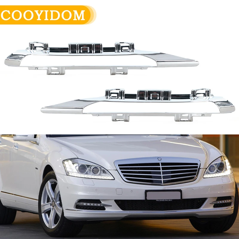 Car Front Bumper Daytime Running Lamp Fog Light Chrome Trim Molding For Mercedes-Benz W221 S350 S400 S450 S550 S600 2005-2013