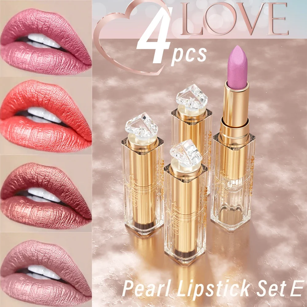4 pezzi/set rossetto a lunga durata opaco impermeabile Magic Pearl Shimmer Glitter rossetto opaco per il trucco delle donne