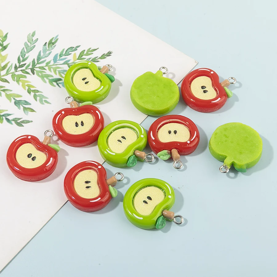 Neue Ankunft 10 stücke Harz Nette Mini Bunte Halb Einen Äpfel Charms Für DIY Ohrringe Halskette Schmuck Zubehör Finden ﻿