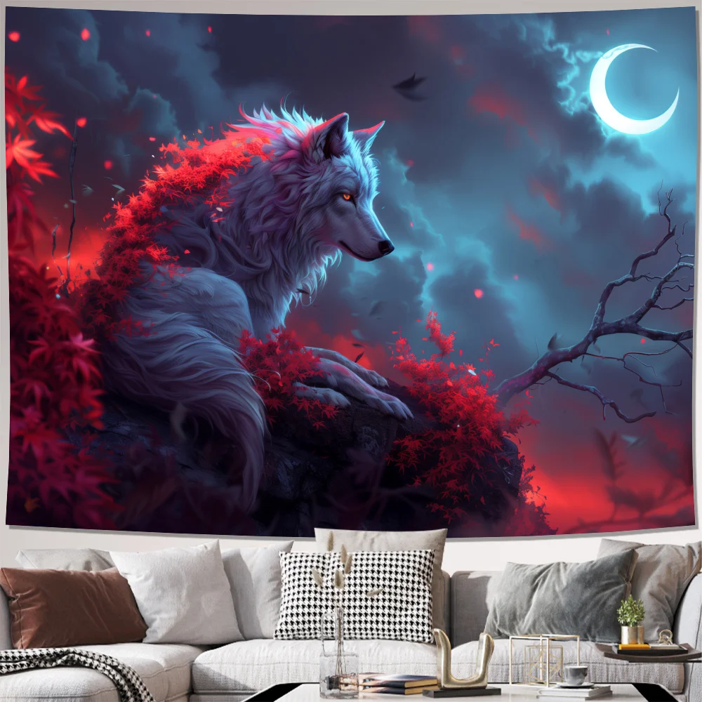 Dramatic Fantasy Wolf Night Scene Curtains Panel Gothic Moon Wolf Window Curtains for Living Room Decor Home Accent Art Wallpape