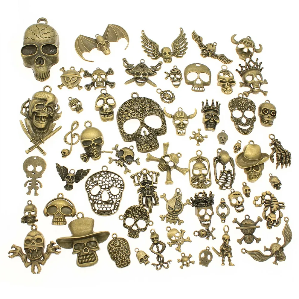 WYSIWYG 40g Antique Bronze Color Zinc Alloy Random Mix Styles Skull Charms DIY Handmade Craft For Jewelry Making