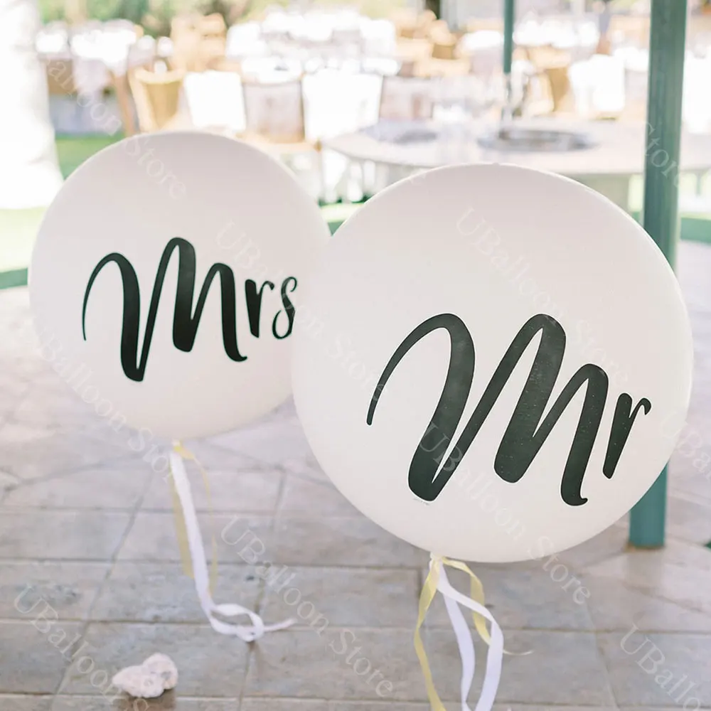 Giant MR MRS Wedding Balloons 36inch Latex White Mr Mrs Letters Balloon for Engagement Bridal Shower Wedding Party Decorations