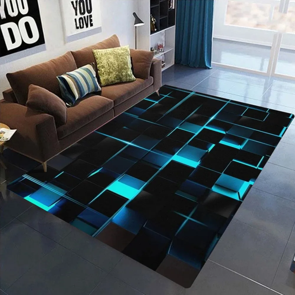 Artistic Neon Geometric Pattern Rug Colorful Retro Style NonSlip Soft Carpet with Diverse Shapes Designs for Living Room