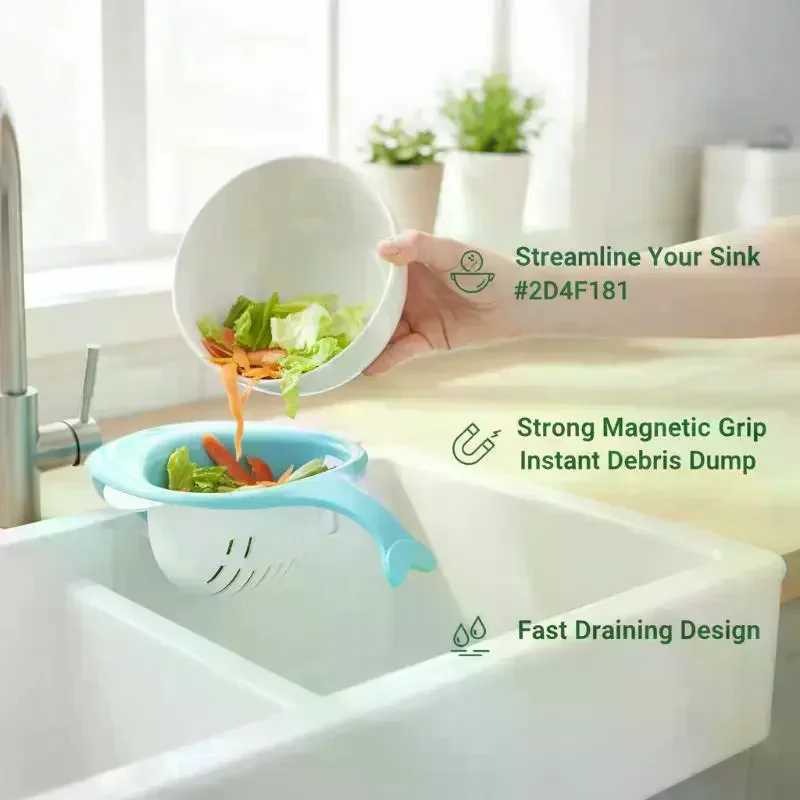 Magnetic Sink Colander Durable Plastic Easy Clean Quick Draining Basket for Kitchen Vegetable Food Waste Straining