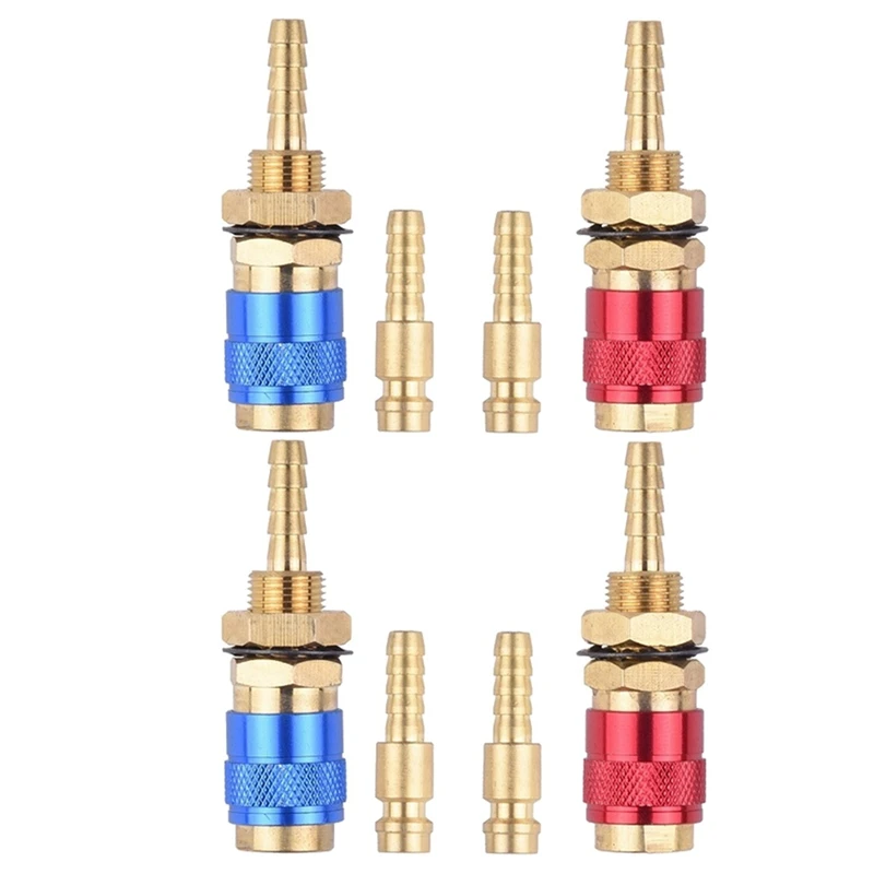 

4Pcs 6Mm Water Cooled Air Cooled Gas Water Adapter Quick Connector Fitting For MIG TIG Welding Torch Plug, Blue+Red