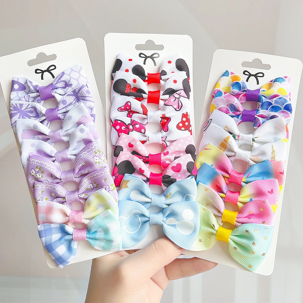 8PCS/Set Baby Girl Print Grosgrain Ribbon Hair Bows Hair Clips for Children Kids Headwear DIY Hair Accessories Best Gifts