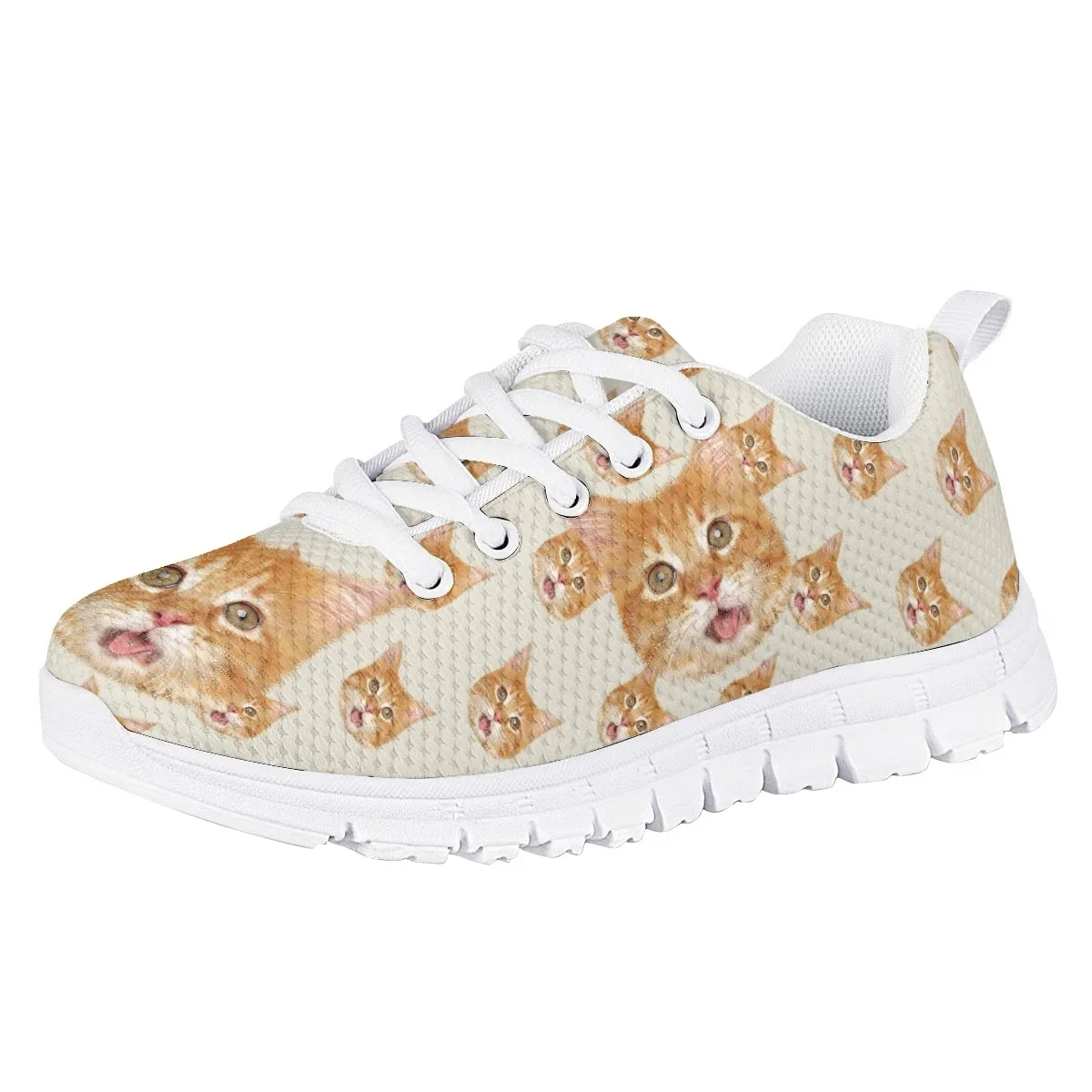 Tangerine Cat 3D infantil impresso Casual Lace Up Shoes, respirável Soft Mesh Sneakers, Cute Kids Sneakers, meninas e meninos