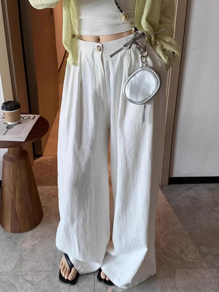 

High Waist Wide Leg Cotton Linen Casual Pants Women Summer Loose Drapey Floor Length Trousers Straight Cut Commute Style