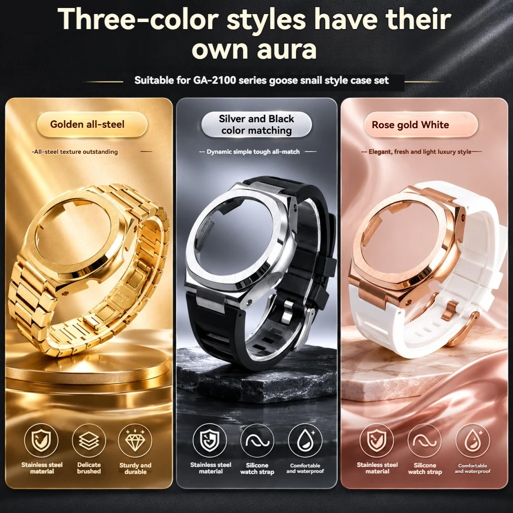 For CasiOak GA-2100/GA-B2100 Stainless Steel Nautilus Case & Strap Mod Kit, Full Metal Conversion Accessories