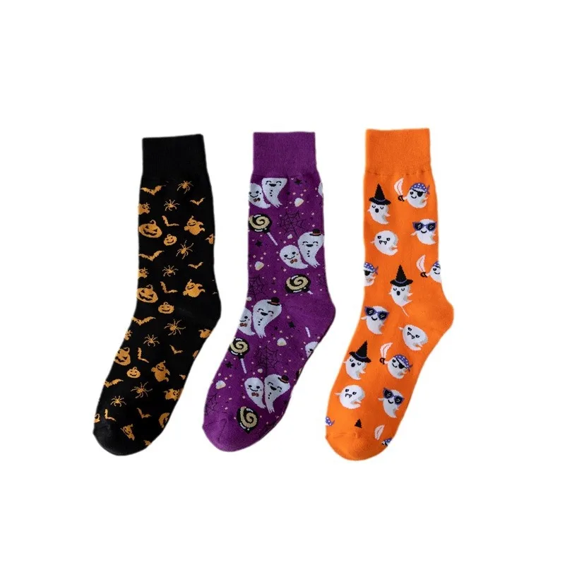 3 Pairs Of Fashionable And Unique Mid-calf Socks With Halloween Patterns,Suit For Men And Women Holiday Wearing
