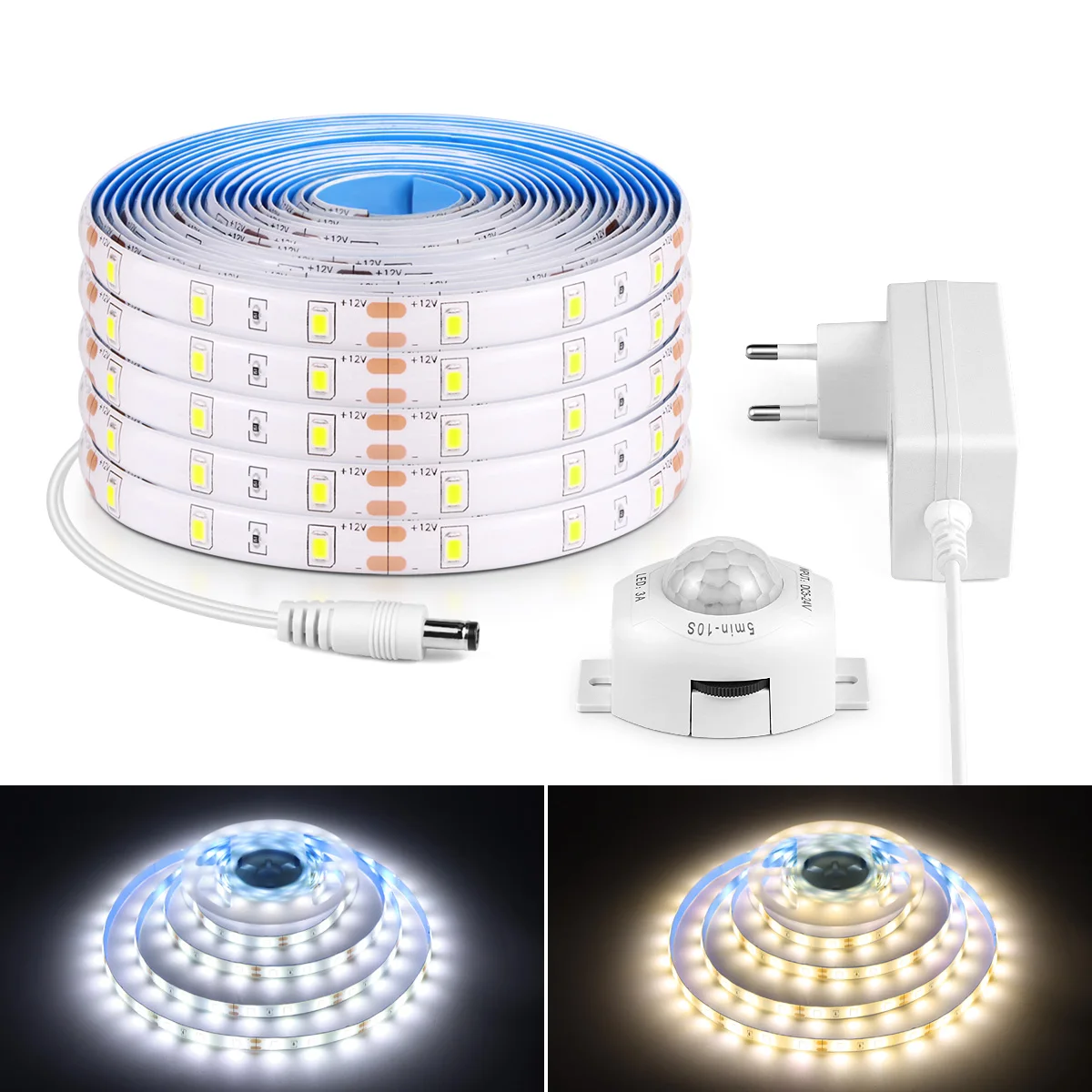 Wasserdichter 2835 LED-Streifen mit 110V 220V zu 12V EU US Netzadapter Stecker PIR Bewegungssensor Schalter LED-Band für Unterschrankbeleuchtung