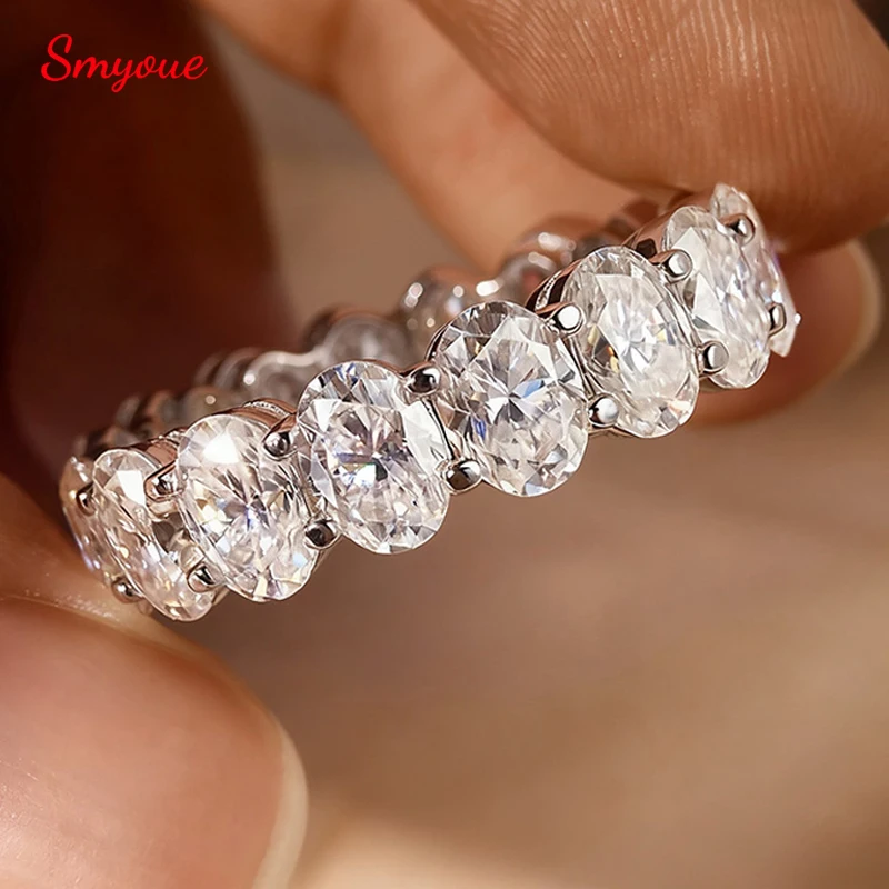 

Smyoue 5*7mm Oval Cut Moissanite Ring for Women Full Eternity Bands Lab Diamond Promise Jewelry Pure S925 Silver Female Rings