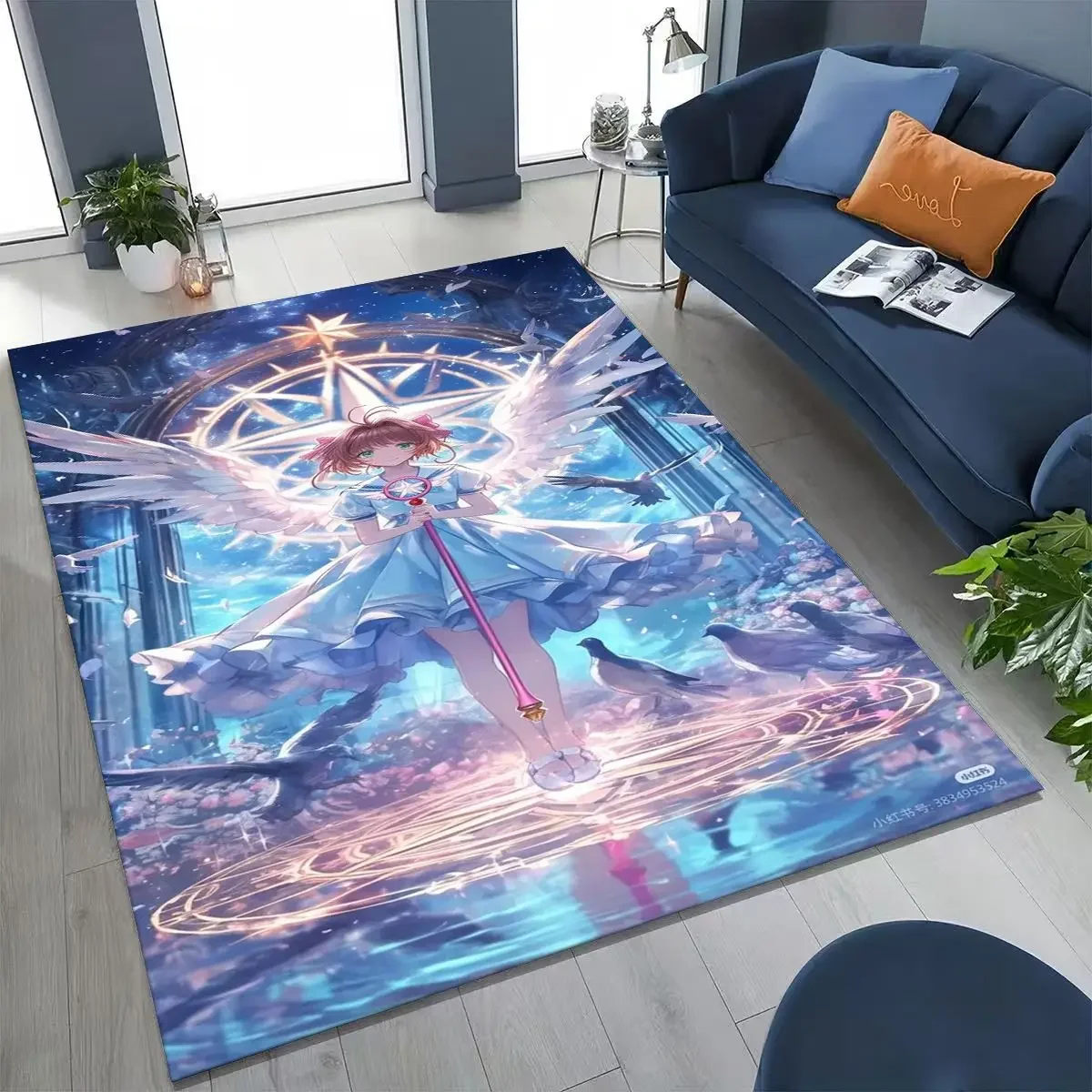 Cute Cartoon Card Captor Sakura Magic Girl Anime Art Rug for Bedroom Living Room Sofa Home Doormat Decor,Kids Non-slip Floor Mat