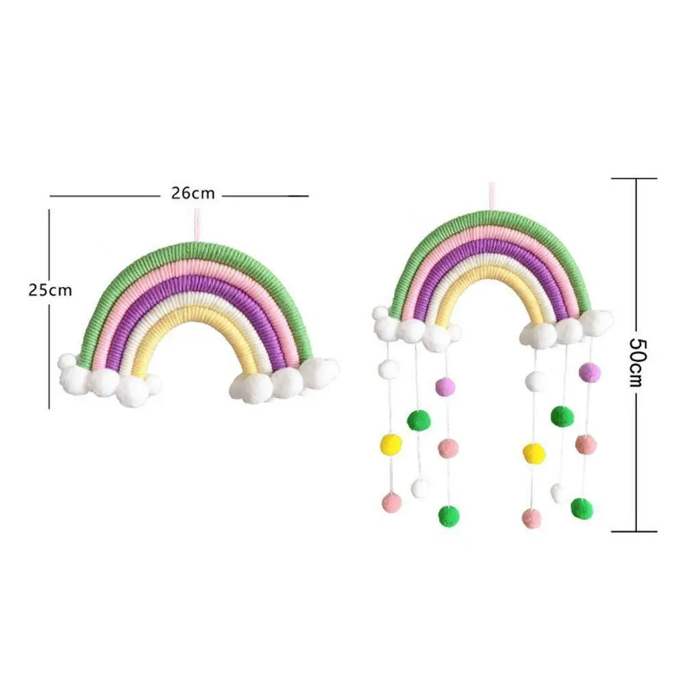 Hand-woven Five Strands Rainbow Clouds Hanging Decoration Colorful Pom Pom Felt Ball Tassel Wall/Window Hanging Decoration Craft