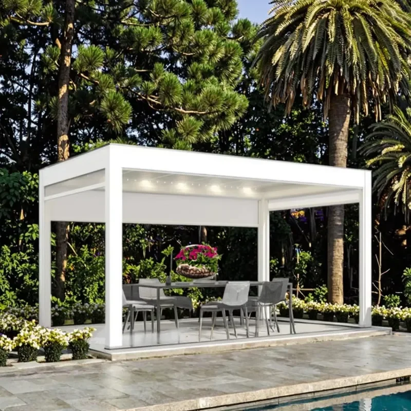 Motorized Awning Louvered Roof Waterproof Louvre Outdoor Gazebo Sunroom Aluminum Alloy Pergola for Amas Outdoor Luxury