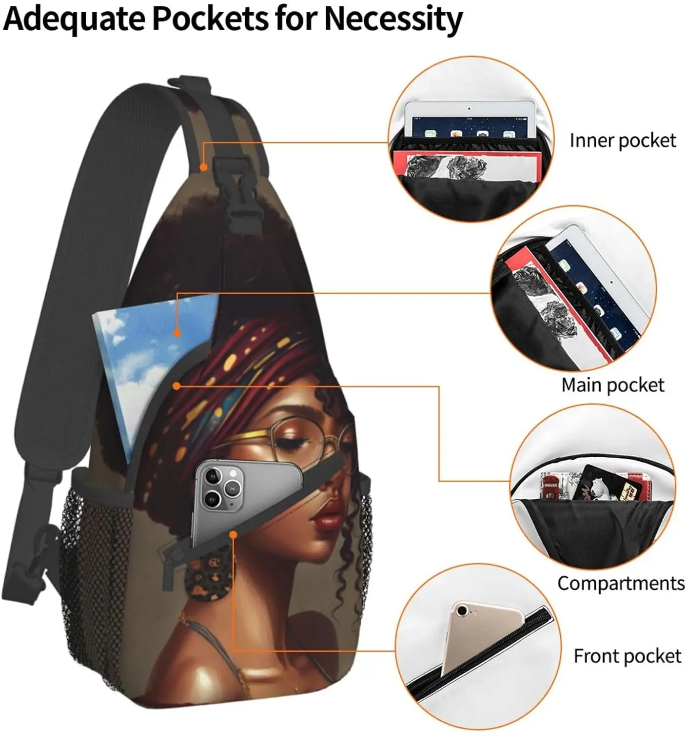 African American Women Sling Bag Crossbody Backpack Hiking Travel Daypack Chest Bag Lightweight Shoulder Bag For Women Men Gift