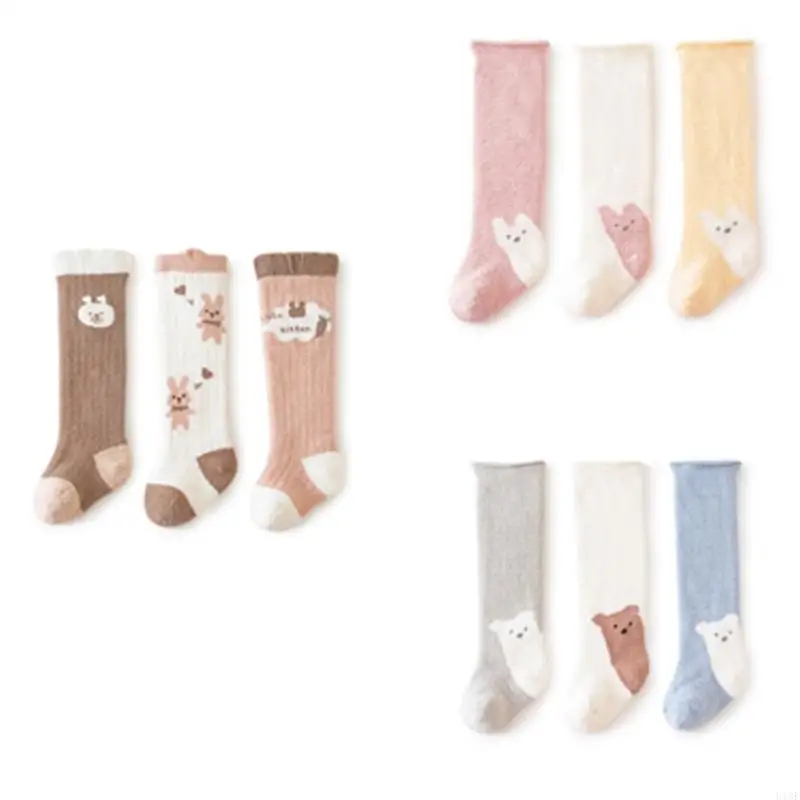 

3 Pairs Baby Knee Socks with Lovely Animal Pattern Winter Warm Toddler Long Socks Coral Fleece Knee Stockings