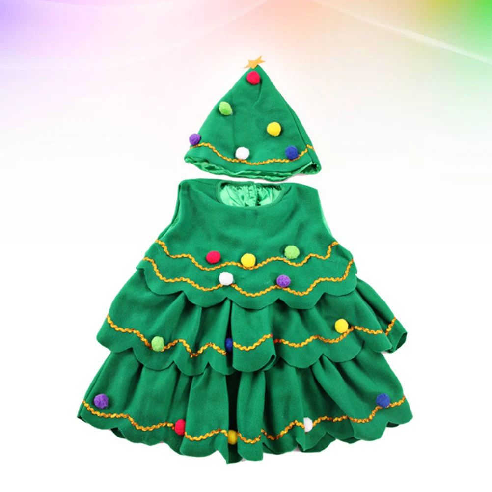 

Christmas Tree Hat Dress Children Cartoon Stage Show Costume Boys Girls Holiday Christmas Party Performance Outfit
